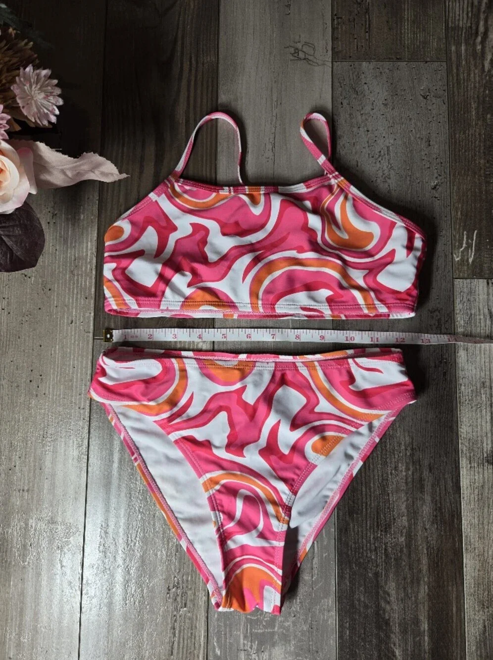 SHEIN Pink & Orange Swirl Two-Piece Bikini Set Teen Girl Size 12-13 Years NWOT